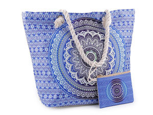 Premium Large Cotton Beach Bag with Mandala Print & Detachable Cosmetic Pouch Set – Spacious Summer Tote with Rope Handles, 39x50 cm
