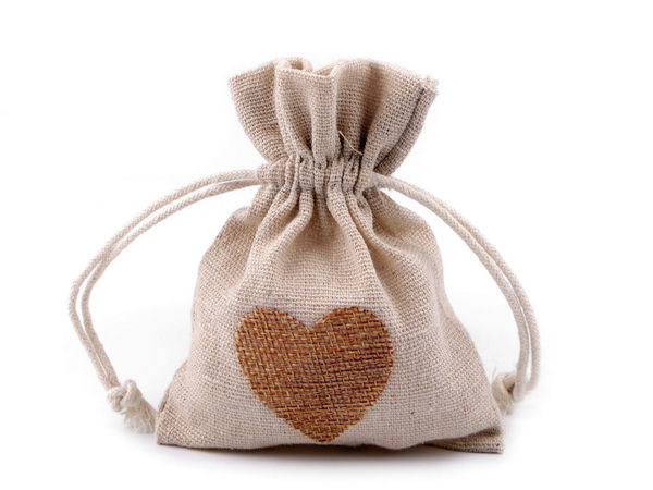 Cotton Drawstring Gift Pouch with Jute Heart Accent (11x13 cm) - Premium Rustic Favor Bag for Crafts, Gifts, and Aromatherapy
