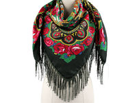 Elegant Folk-Style Floral Square Scarf with Fringe Tassels - 105x105 cm Large Shawl Wrap