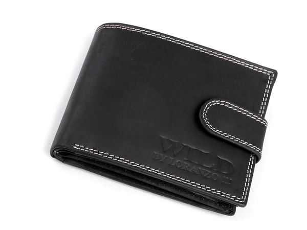 Men's Genuine Leather Wallet with Contrast Stitching - Secure Clasp Organizer with 11 Card Slots & Zippered Coin Pocket
