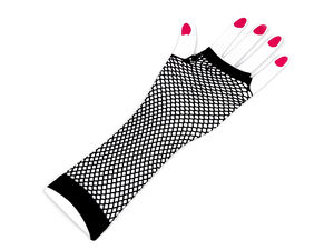 Elegant Long Black Mesh Fingerless Gloves - Seamless Forearm Length Sheer Gloves for Formal Events, Tea Parties, and Costumes