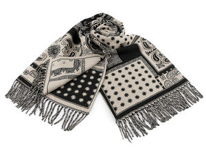 Elegant Double-Sided Patterned Winter Shawl with Fringes (65 x 180 cm)