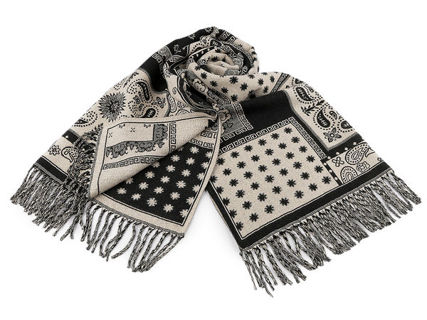 Elegant Double-Sided Patterned Winter Shawl with Fringes (65 x 180 cm)