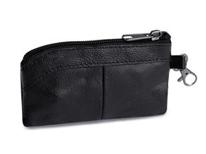 Genuine Leather Mini Wallet Keychain and Coin Purse - Compact Zippered Key Organizer Case with Swivel Carabiner