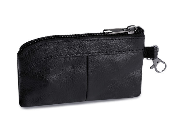 Genuine Leather Mini Wallet Keychain and Coin Purse - Compact Zippered Key Organizer Case with Swivel Carabiner