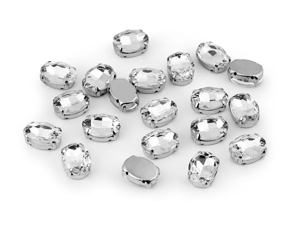 Premium Oval Sew-On Glass Rhinestones in Metal Settings (10x14mm) - 4-Hole Chaton Crystals for Clothing, Jewelry, and Accessories