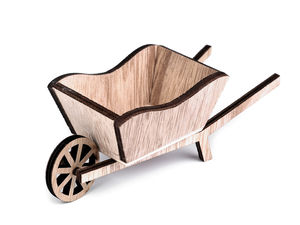 Miniature Natural Wooden Wheelbarrow Craft Decoration (6x16 cm) - Rustic Display Centerpiece & Tabletop Planter Accent