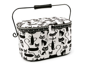 Cat-Themed Padded Sewing Basket and Craft Storage Organizer with Removable Tray