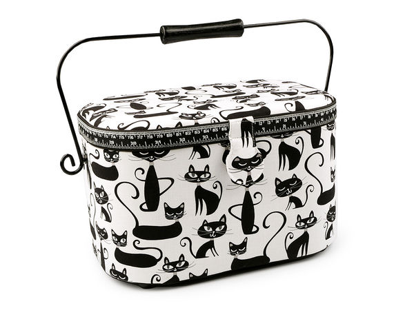 Cat-Themed Padded Sewing Basket and Craft Storage Organizer with Removable Tray