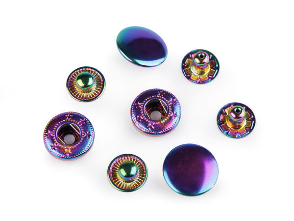 Premium Metal Snap Fasteners Ø15mm for Medium-Thick Fabrics - Holographic Rainbow Press Studs (4-Part Set)