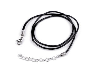 Black Waxed Cotton Necklace Cord with Stainless Steel Clasp - 45cm Adjustable DIY Jewelry String