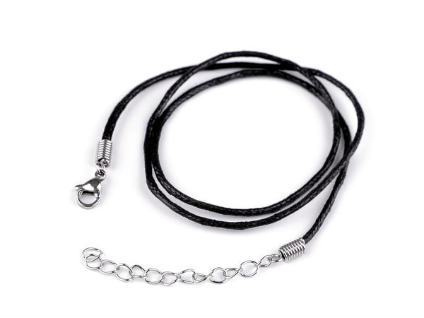 Black Waxed Cotton Necklace Cord with Stainless Steel Clasp - 45cm Adjustable DIY Jewelry String