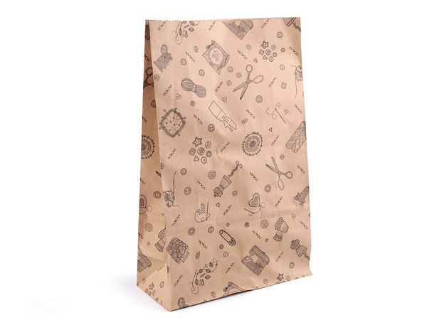Stoklasa Premium Kraft Paper Gift Bag with Tailoring Illustrations (20 x 32 cm) - Natural Brown
