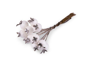 White Glitter Artificial Rowanberry Picks on Flexible Wire for Floral Crafts
