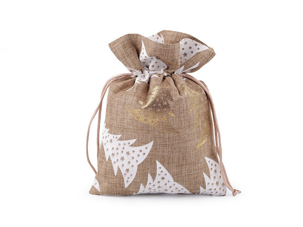 Drawstring Faux Jute Christmas Gift Bags (14x19 cm) - Premium Holiday Favor Sacks with Metallic and Glitter Accents