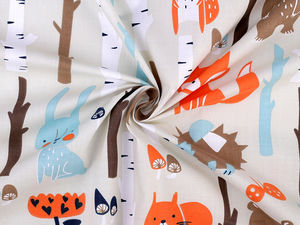 Premium Fox in the Forest Cotton Canvas Fabric - Children's Animal Motif Sewing Material