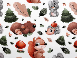 Premium Cotton Canvas Fabric with Forest Animals Pattern for Children's Bedding and Nursery Decor