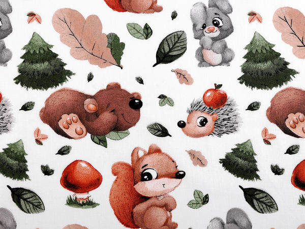 Premium Cotton Canvas Fabric with Forest Animals Pattern for Children's Bedding and Nursery Decor