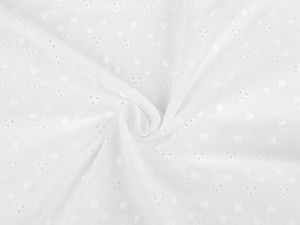 Premium White Cotton Madeira Fabric with Perforated Floral Embroidery