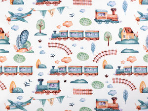 Premium Train Pattern Cotton Canvas Fabric for Children's Bedding & Decor
