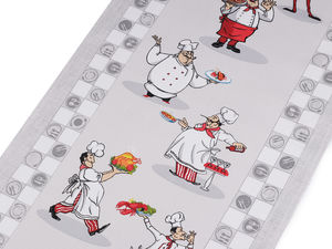 Chef Motif Cotton Waffle Pique Fabric - Premium Absorbent Kitchen and Tableware Sewing Material - Very Light Grey