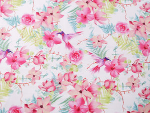 Premium Floral & Hummingbird Print Cotton-Linen Blend Canvas Fabric