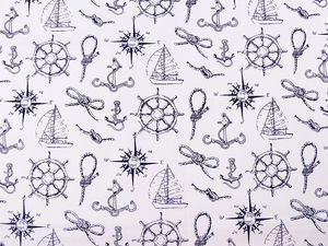 Premium Cotton Canvas Fabric - Nautical Print Pattern