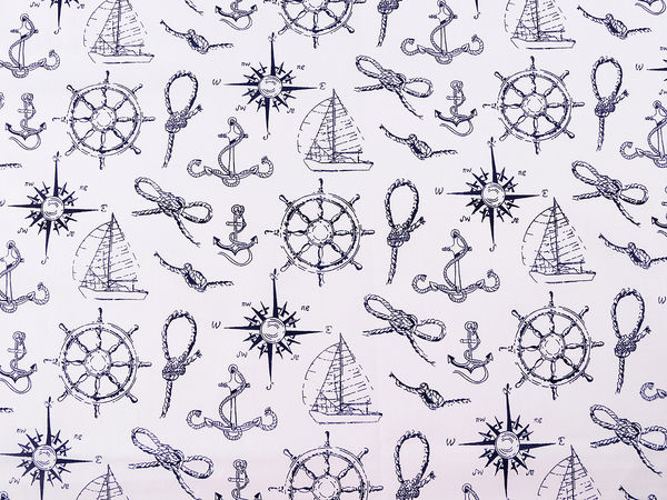 Premium Cotton Canvas Fabric - Nautical Print Pattern