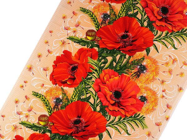 Premium Poppy Motif Cotton Waffle Pique Fabric (Salmon) – Highly Absorbent & Durable