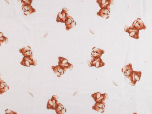 Premium Teddy Bear Motif Cotton Flannel Fabric - Soft & Cozy Sewing Material for Pajamas, Bedding, and Nursery Decor