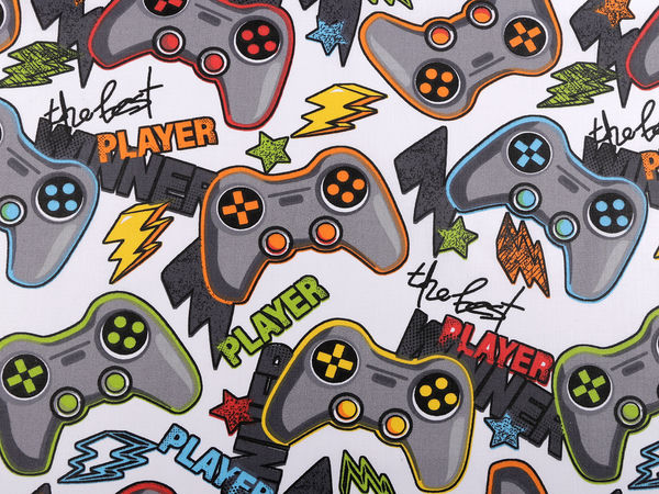 Premium Game Console Print Cotton Fabric - Gamer Motif Material for Pillows, Bedding, and Crafts