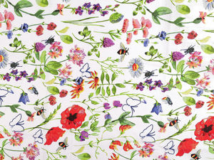 Meadow Flowers Printed Cotton Canvas Fabric - Premium Floral Textile for Sewing, Bedding, and Home Decor
