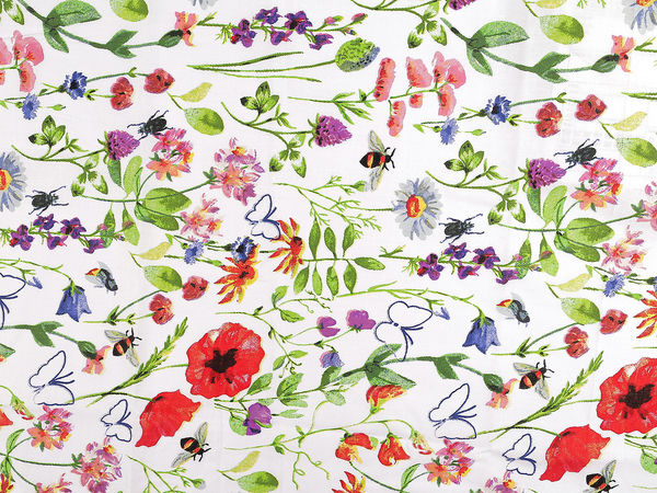 Meadow Flowers Printed Cotton Canvas Fabric - Premium Floral Textile for Sewing, Bedding, and Home Decor