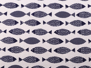 Premium Coarse Cotton-Linen Imitation Fabric with Nautical Fish Motif for Home Decor and Sewing