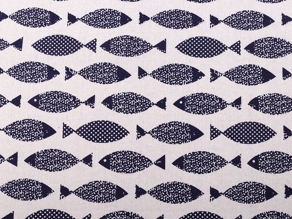 Premium Coarse Cotton-Linen Imitation Fabric with Nautical Fish Motif for Home Decor and Sewing