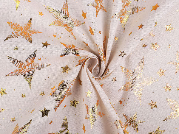 Premium Metallic Star Printed Cotton Canvas Fabric - Faux Linen Craft & Decor Fabric