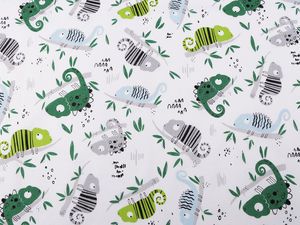 Chameleon Pattern Cotton Canvas Fabric - Premium Children's Motif Fabric for Sewing, Bedding, and Crafts