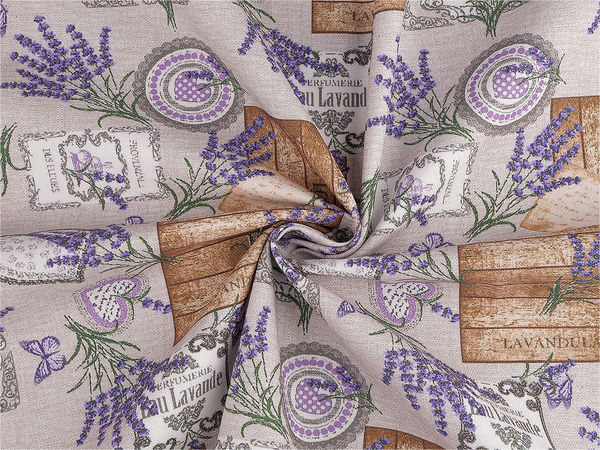 Provence Lavender Decorative Loneta Fabric - Durable White Polyester Material for Sewing and Home Decor