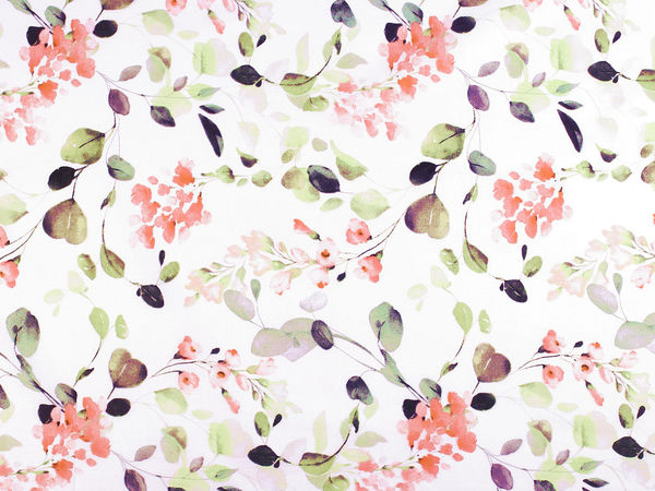 Premium Botanical Cotton Canvas Fabric - Elegant Floral & Leaf Print for Sewing, Home Decor, and Crafts (White)