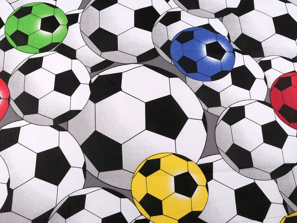 Premium Cotton Canvas Fabric with Classic Soccer Ball Pattern - Durable Material for Kids' Bedding, Cushions, and Accessories