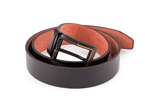 Men's Classic Double-Stitched Leather Belt - 3.7cm Width Semi-Matte Adjustable Strap