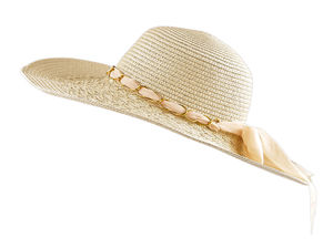 Women's Elegant Wide-Brim Straw Summer Hat with Beaded Detail