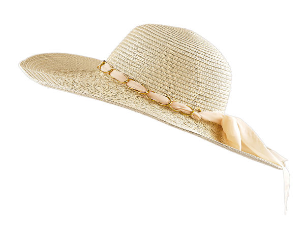 Women's Elegant Wide-Brim Straw Summer Hat with Beaded Detail