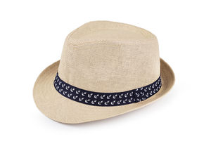 Kids' Summer Straw Sun Hat with Anchor Print Ribbon - Lightweight Breathable Sun Protection