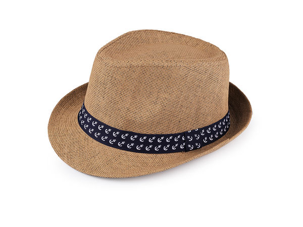 Kids' Summer Straw Sun Hat with Anchor Print Ribbon - Lightweight Breathable Sun Protection