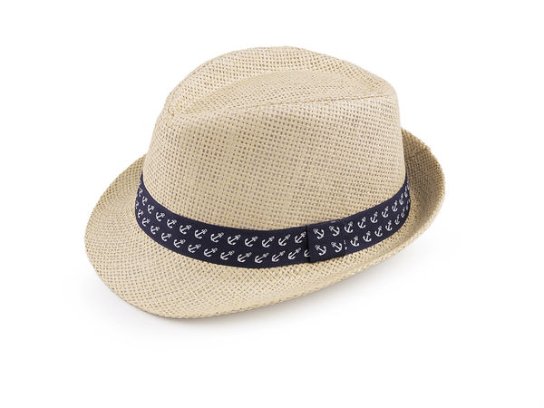 Kids' Summer Straw Sun Hat with Anchor Print Ribbon - Lightweight Breathable Sun Protection