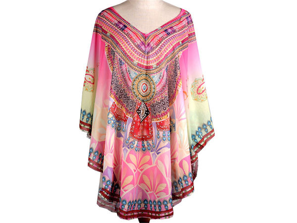 Elegant Rhinestone Swimsuit Cover-Up Poncho – Versatile One-Size Beachwear Blouse & Lightweight Fashion Shawl