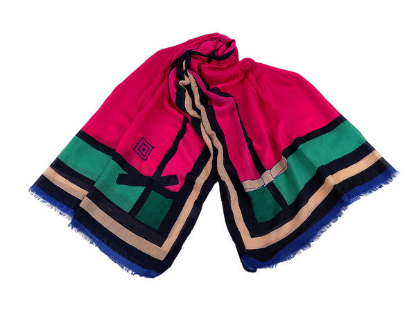 Elegant Patterned Double-Sided Shawl Scarf with Delicate Fringes - All-Season Wrap (90x180 cm)