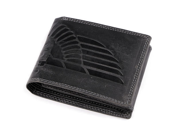 Men's Genuine Leather Wallet with Embossed Motif (Dog, Wing, Fish) - 9.5 x 12 cm
