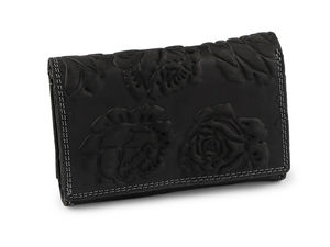 Women's Genuine Leather Wallet with Embossed 3D Floral Design, Multi-Compartment Clutch (10 x 15 cm)